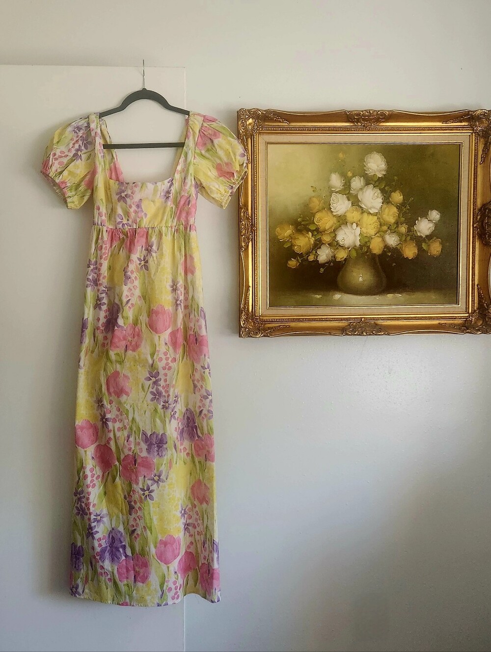 Show Me Your Mumu Floral Puff-Sleeve Maxi Dress in Yellow and Pink